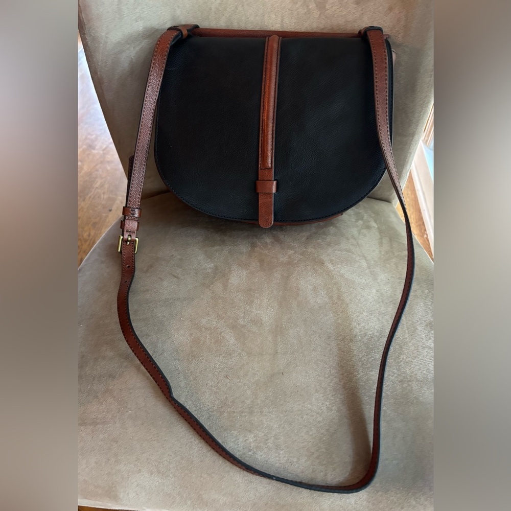 Fossil Black and Brown Leather Crossbody